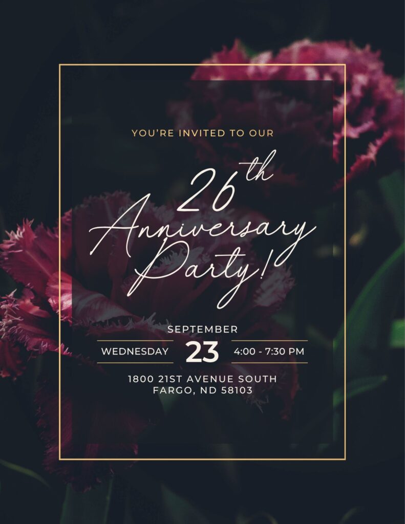 26th Anniversary Party, Wednesday, September 23, 4pm to 730pm